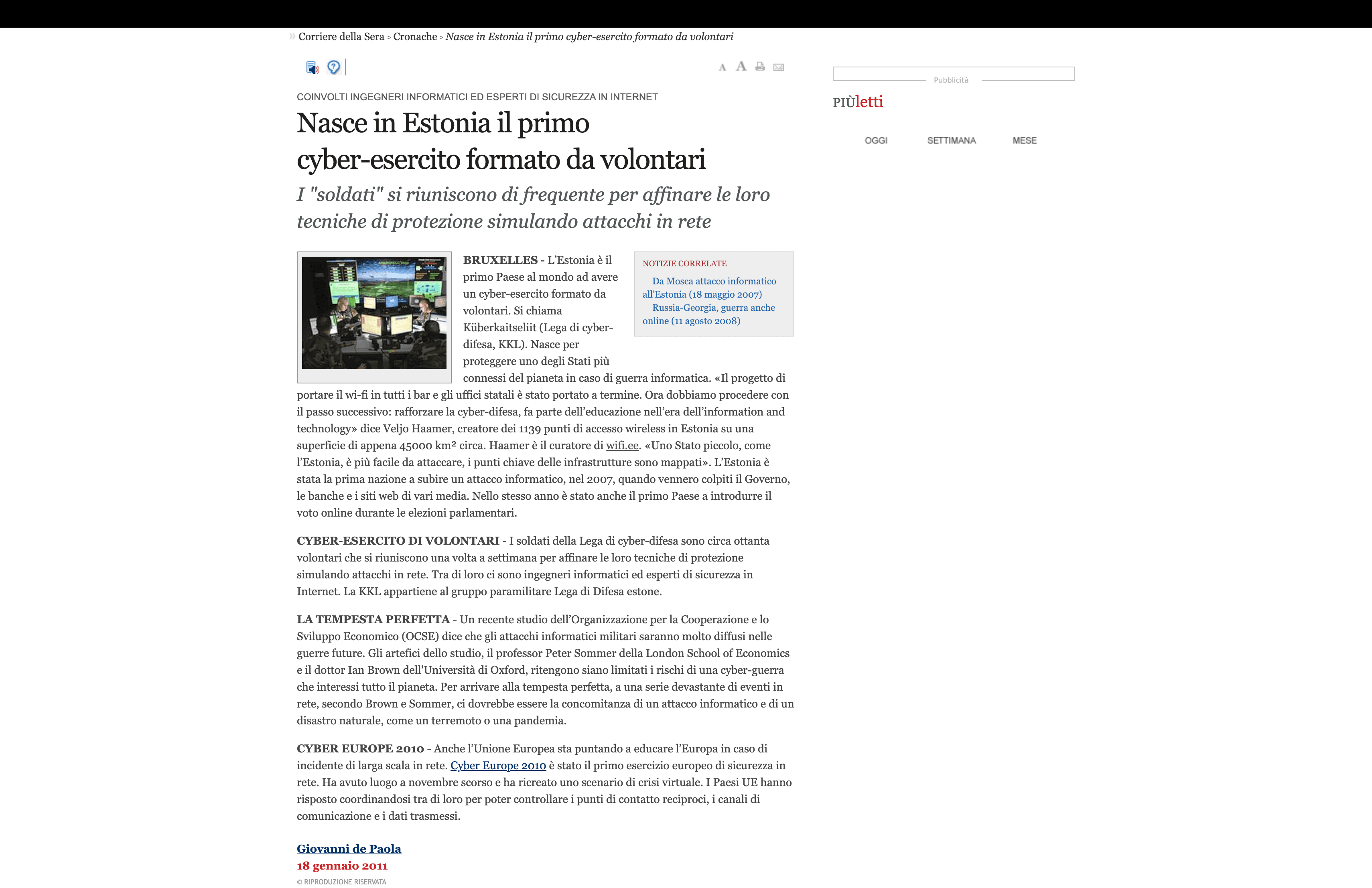 Artikli kuvatõmmis: Nasce in Estonia il primo cyber-esercito formato da volontari