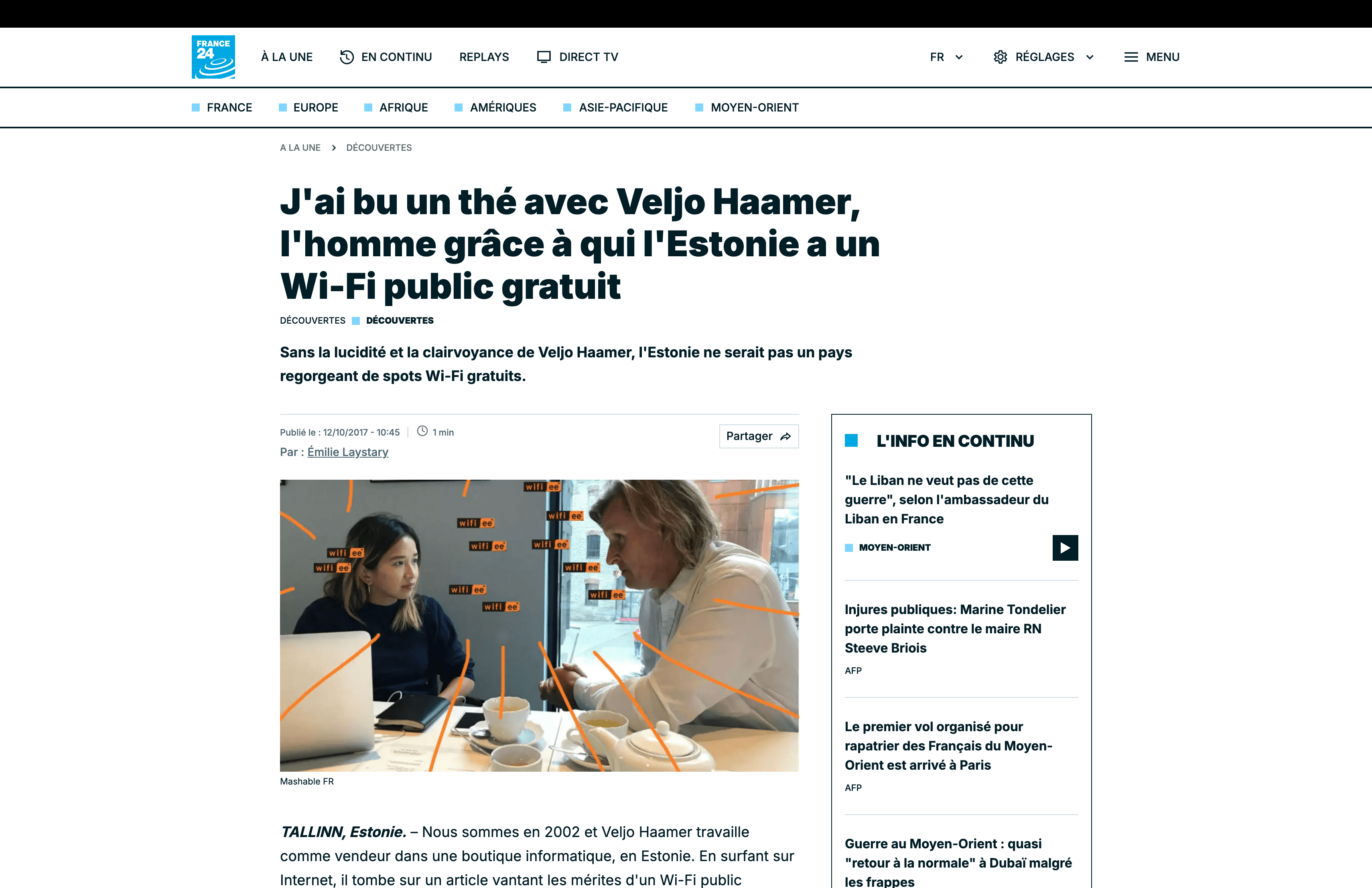 Artikli kuvatõmmis: J’ai bu le thé avec Veljo Haamer, l’homme grâce à qui l’Estonie a du wi-fi public gratuit